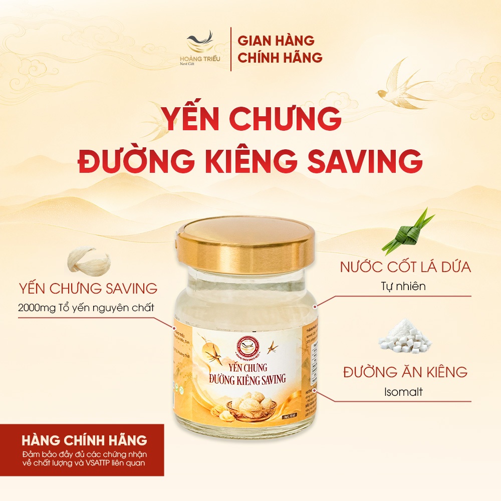 Yến Chưng Đường Kiêng Saving 2000mg - Yến chưng sẵn cao cấp hũ 70ml - Hoàng Triều Bird's Nest
