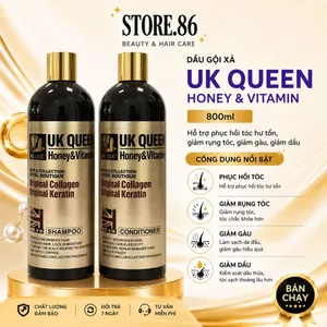 Combo Gội Xả UK QUEEN Honey & Vitamin 800ml | Sạch Thoáng Da Đầu, Tóc Mềm Mượt & Bóng Khỏe