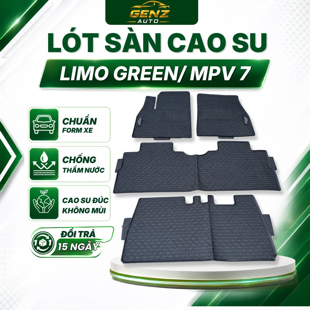 Thảm lót sàn Limo Green/ MPV 7 - Cao su đúc nguyên khối Không mùi, Chuẩn khớp form xe, chống thấm nước, dày 1cm