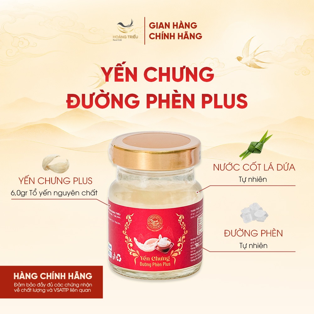 Yến Chưng Đường Phèn Plus 6000mg - Yến chưng sẵn cao cấp hũ 70ml - Hoàng Triều Bird's Nest