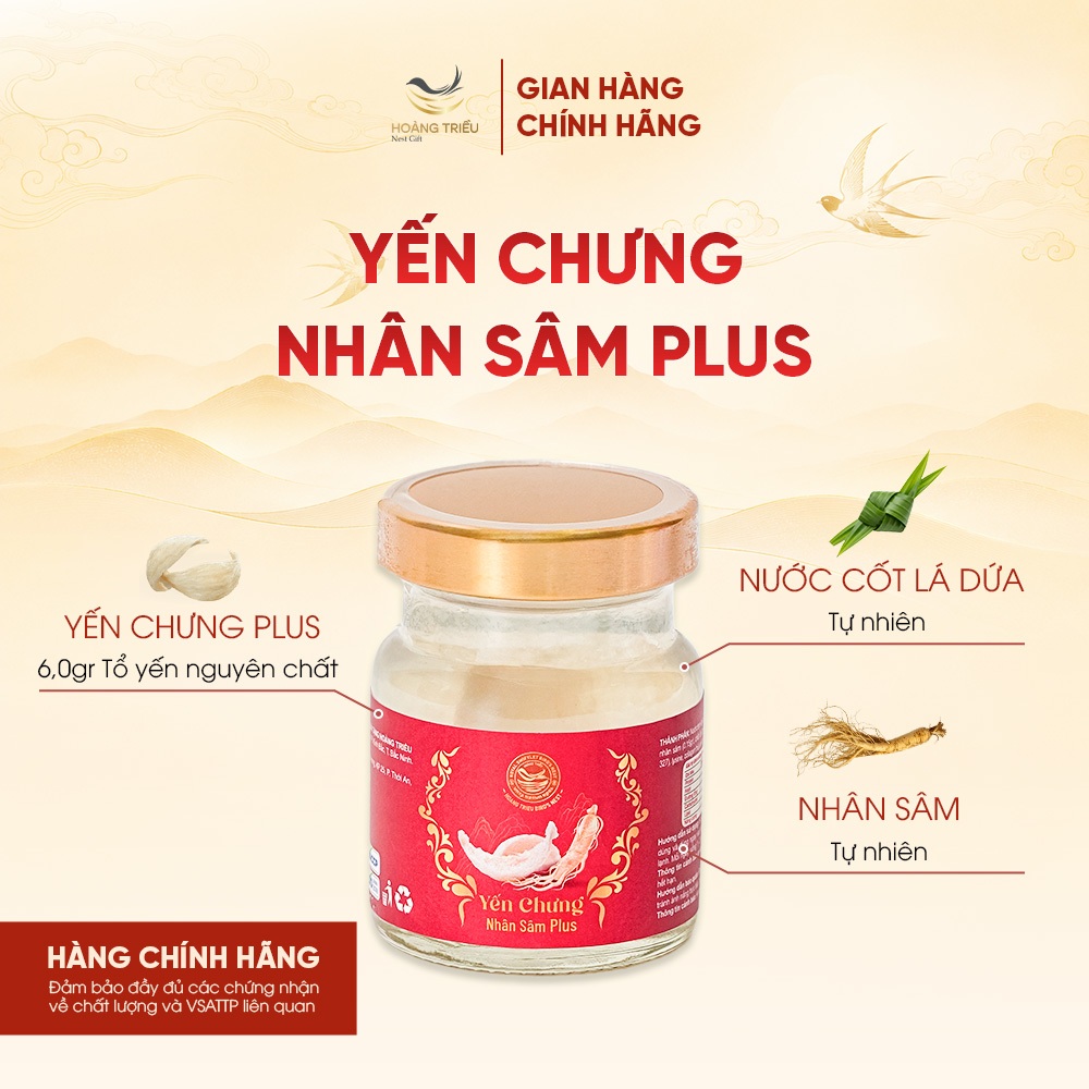 Yến Chưng Nhân Sâm Plus 6000mg - Yến chưng sẵn cao cấp hũ 70ml - Hoàng Triều Bird's Nest