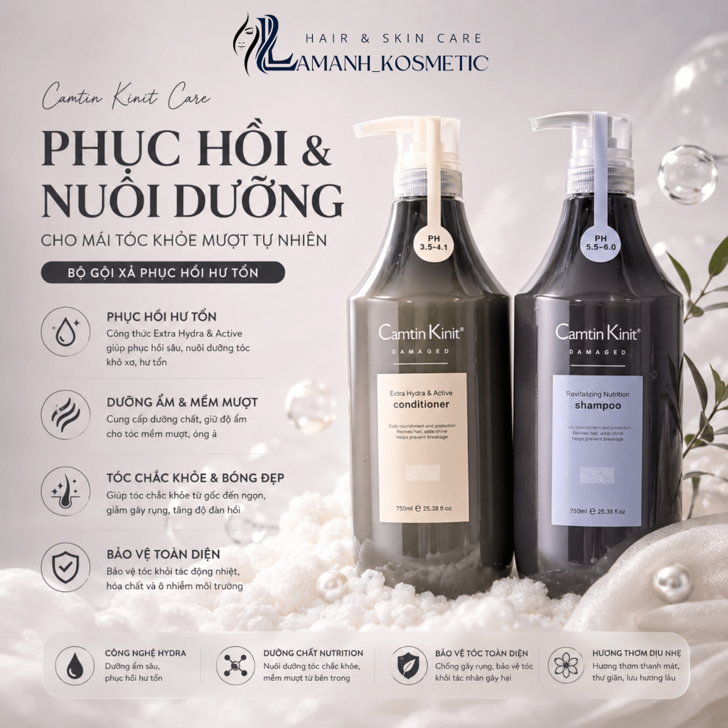 Cặp Dầu Gội Xả CAMTIN KINIT 6 Trong 1 500ml/750ml | Hỗ Trợ Sạch Gàu Dầu, Dưỡng Tóc Mềm Mượt.