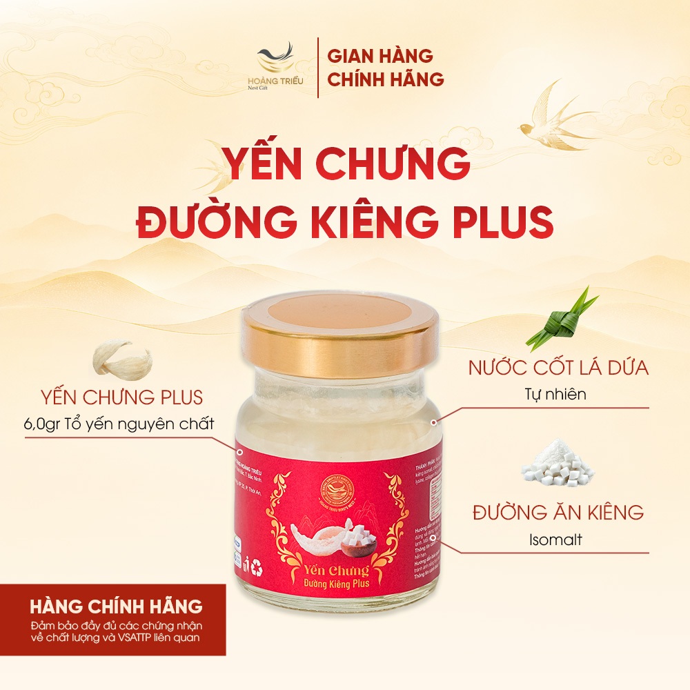 Yến Chưng Đường Kiêng Plus 6000mg - Yến chưng sẵn cao cấp hũ 70ml - Hoàng Triều Bird's Nest