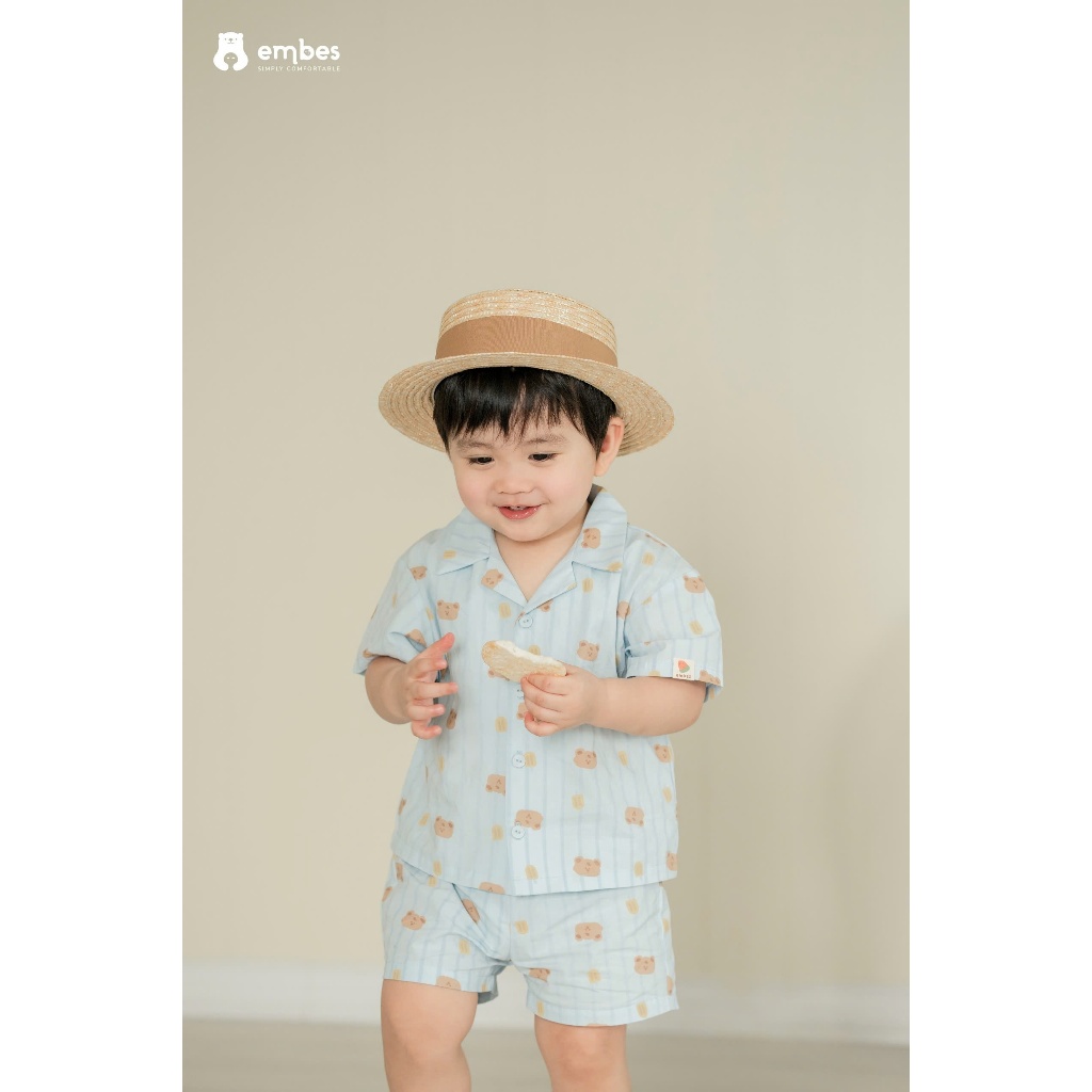 Bộ Cộc Cho Bé Embes, Combo 2 Bộ Cộc Tay Đi Biển Chất Cotton Mềm Mại Cho Bé Trai Bé Gái Từ 8-18kg