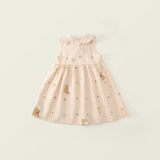 Váy Cho Bé Gái, Váy Sát Nách Cổ Tàu Cho Bé Chất Liệu Cotton Mềm Mại Họa Tiết Gấu Dễ Cute