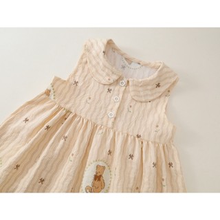 Váy Cho Bé Gái, Váy Sát Nách Cổ Tàu Cho Bé Chất Liệu Cotton Mềm Mại Họa Tiết Gấu Dễ Cute