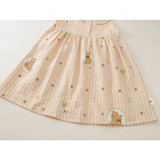 Váy Cho Bé Gái, Váy Sát Nách Cổ Tàu Cho Bé Chất Liệu Cotton Mềm Mại Họa Tiết Gấu Dễ Cute