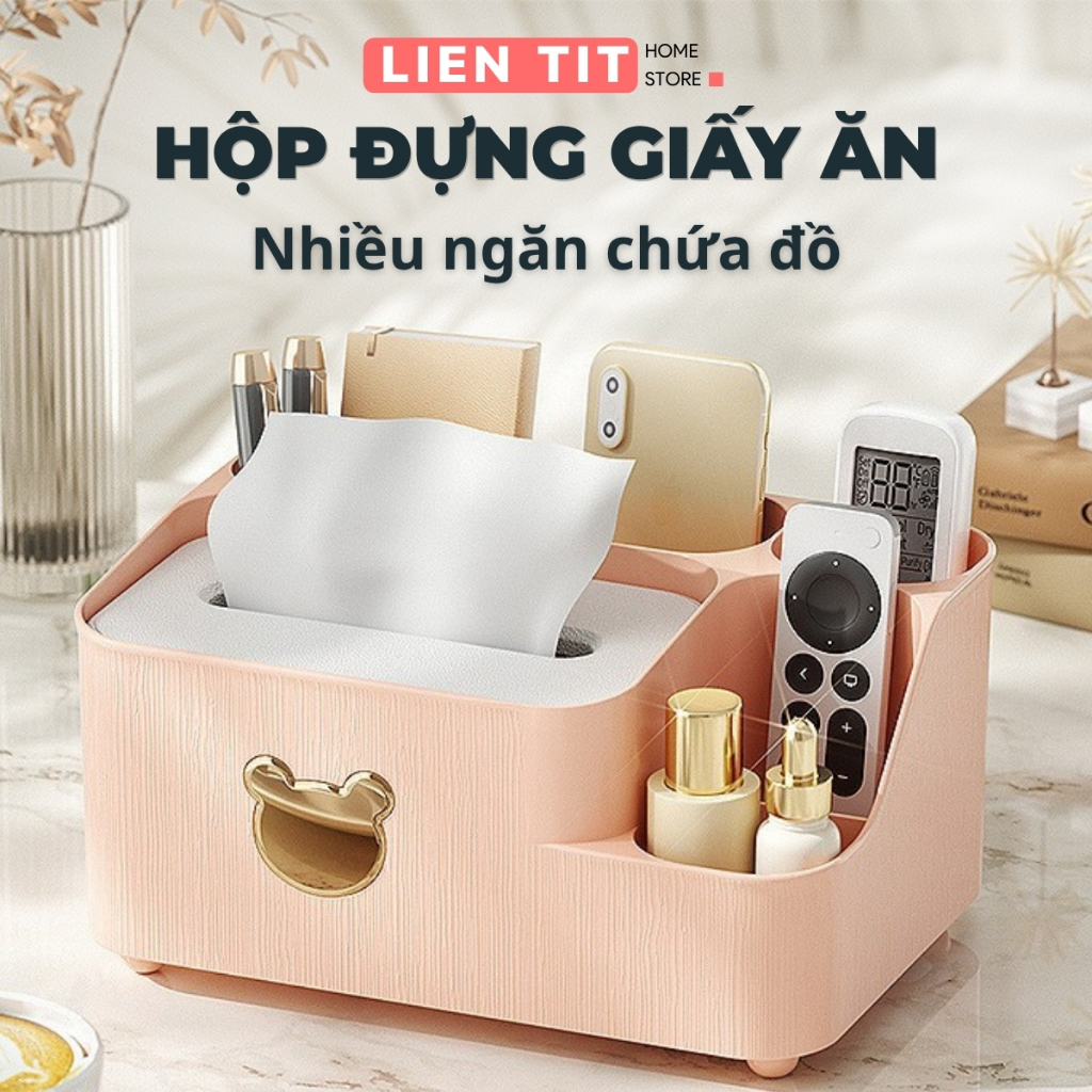 Hộp Đựng Giấy Ăn Kèm Ngăn Đồ Tiện Ích, Hộp Khăn Giấy Bằng Nhựa Phong Cách Hiện Đại, Dễ Dùng Cho Mọi Không Gian