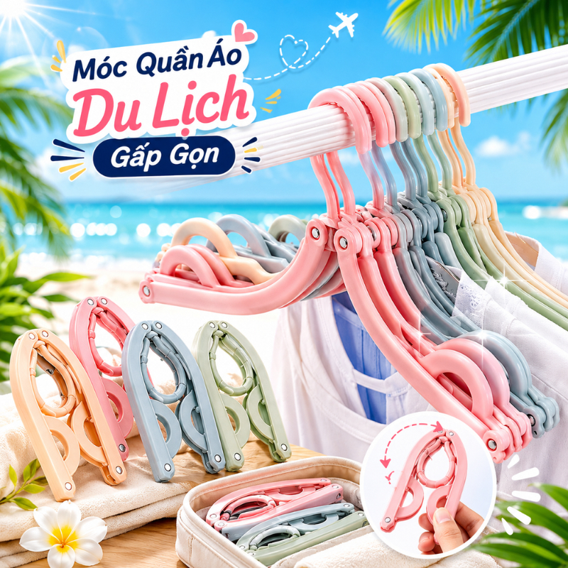 Móc Quần Áo Du Lịch Gấp Gọn, Móc Treo Đồ Đa Năng Nhựa PP Bền Đẹp Tiết Kiệm Diện Tích Tiện Mang Theo