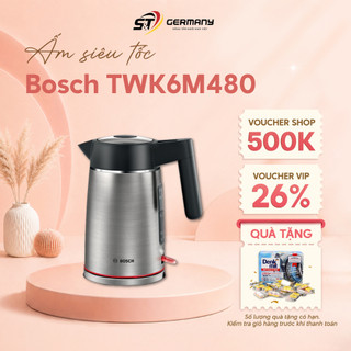 HCM Ấm siêu tốc Bosch TWK6M480 màu inox, Bình đun siêu tốc cao cấp sang trọng hàng nhập khẩu GermanySNT