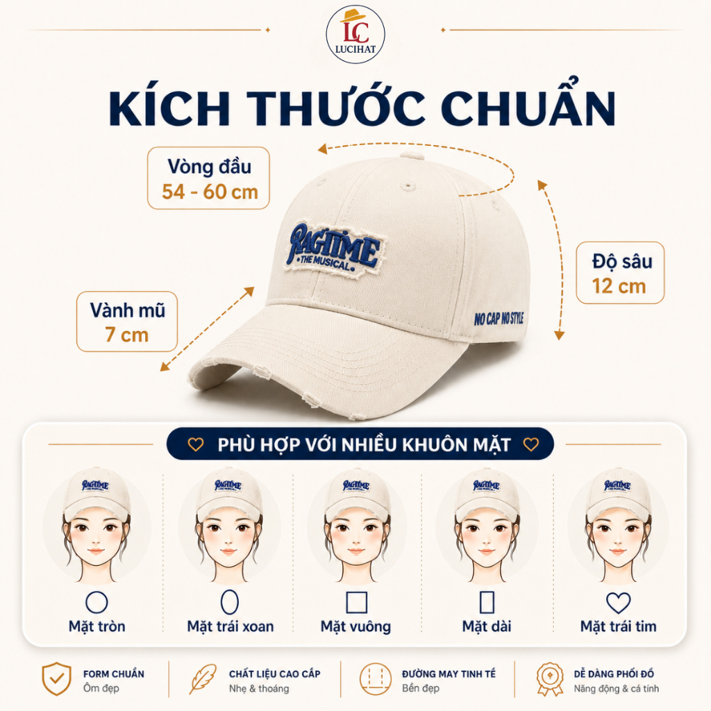 Mũ lưỡi trai Ragtime chất vải kaki cao cấp form cứng, nón kết thời trang nam nữ phối rách cá tính phong cách Hàn Quốc