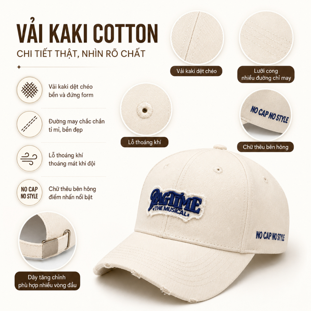 Mũ lưỡi trai Ragtime chất vải kaki cao cấp form cứng, nón kết thời trang nam nữ phối rách cá tính phong cách Hàn Quốc