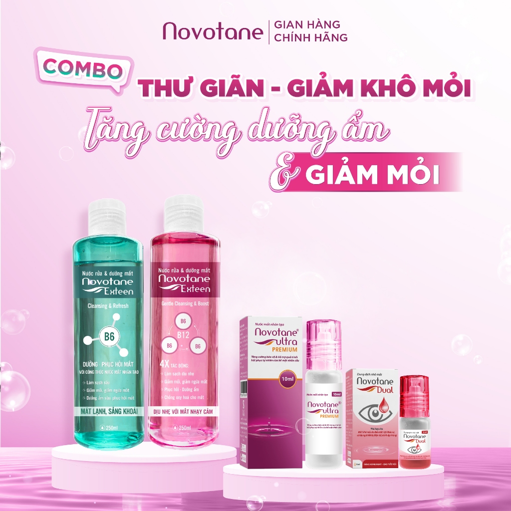 [Combo thư giãn-giảm khô mỏi] Bộ sản phẩm chăm sóc mắt Novotane giảm mỏi, rửa trôi bụi bẩn, tăng cường dưỡng ẩm cho mắt