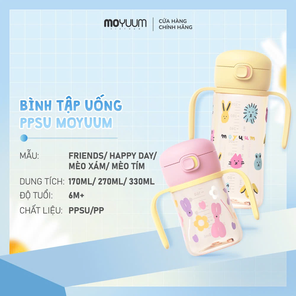 Bình tập hút PPSU Moyuum - Bản Họa Tiết - Thế hệ 3 - 170ml/270ml/330ml