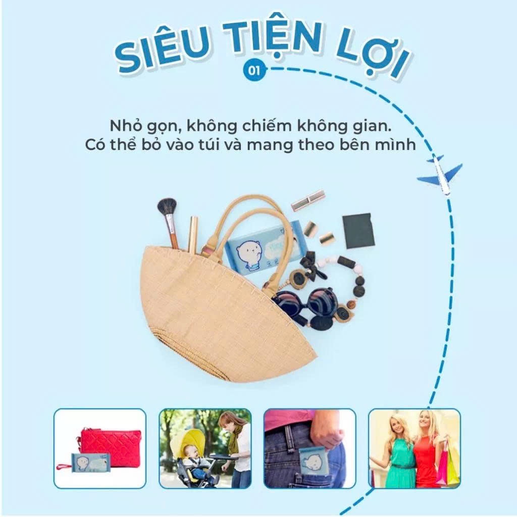 Khăn Giấy Ướt Mini Bỏ Túi Siêu Tiện Lợi, Set 8 Gói Nhỏ Gọn, Thuận Tiện Dễ Mang Theo Mỗi Ngày