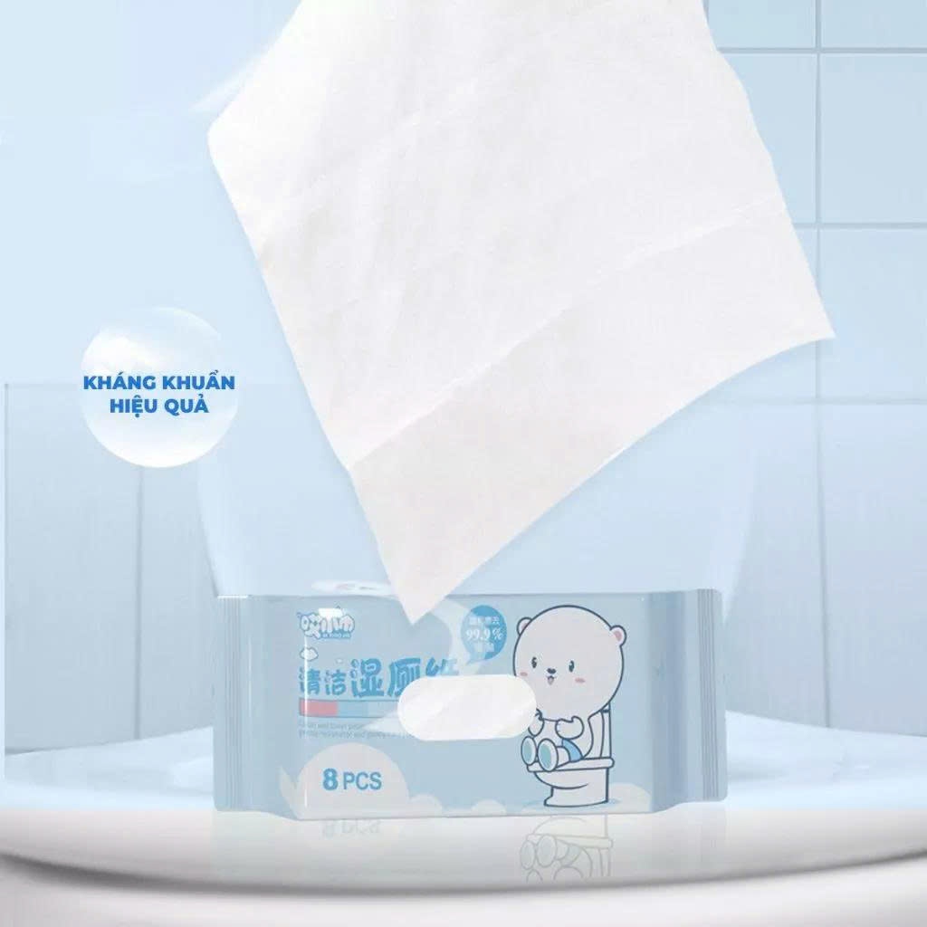 Khăn Giấy Ướt Mini Bỏ Túi Siêu Tiện Lợi, Set 8 Gói Nhỏ Gọn, Thuận Tiện Dễ Mang Theo Mỗi Ngày