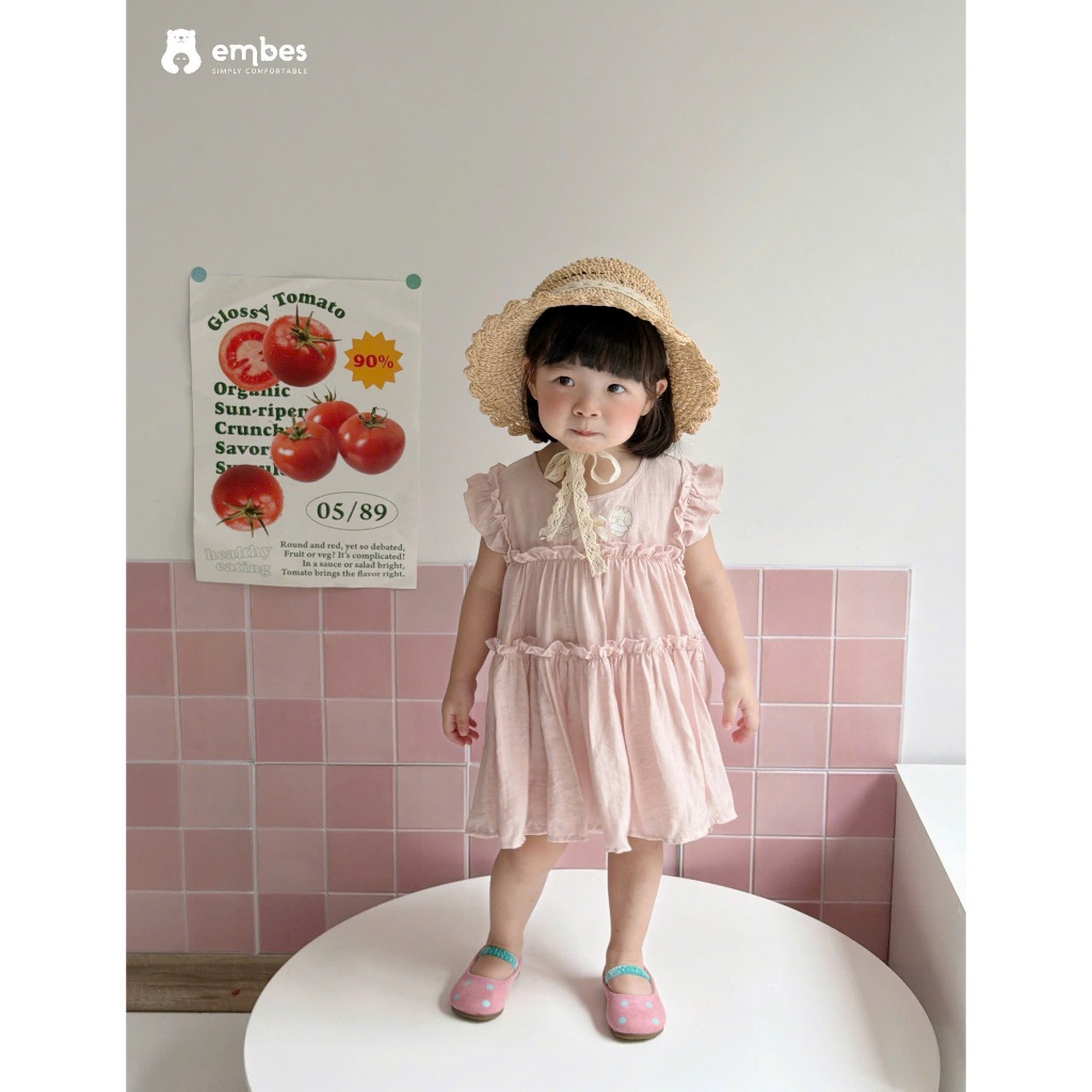 Váy Cho Bé Embes, Combo 2 Váy Viền Ren Hình Thêu Họa Tiết Chất Cotton Mềm Mại Cho Bé Size Từ 8-18kg