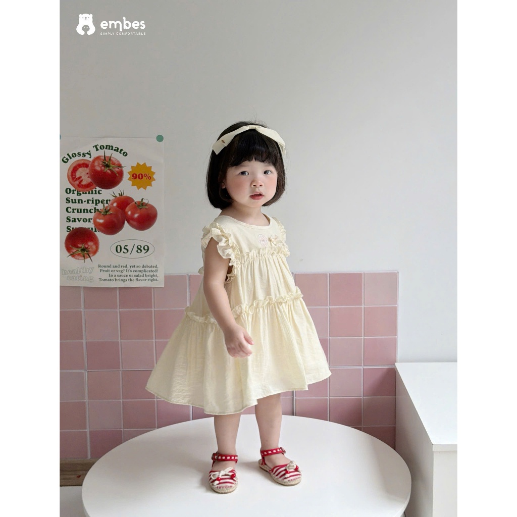 Váy Cho Bé Embes, Combo 2 Váy Viền Ren Hình Thêu Họa Tiết Chất Cotton Mềm Mại Cho Bé Size Từ 8-18kg