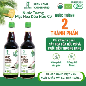 Nước tương Mật Hoa Dừa Organic Sokfarm hữu cơ 500ml, không đậu nành, thuần chay,giảm muối, thơm ngon
