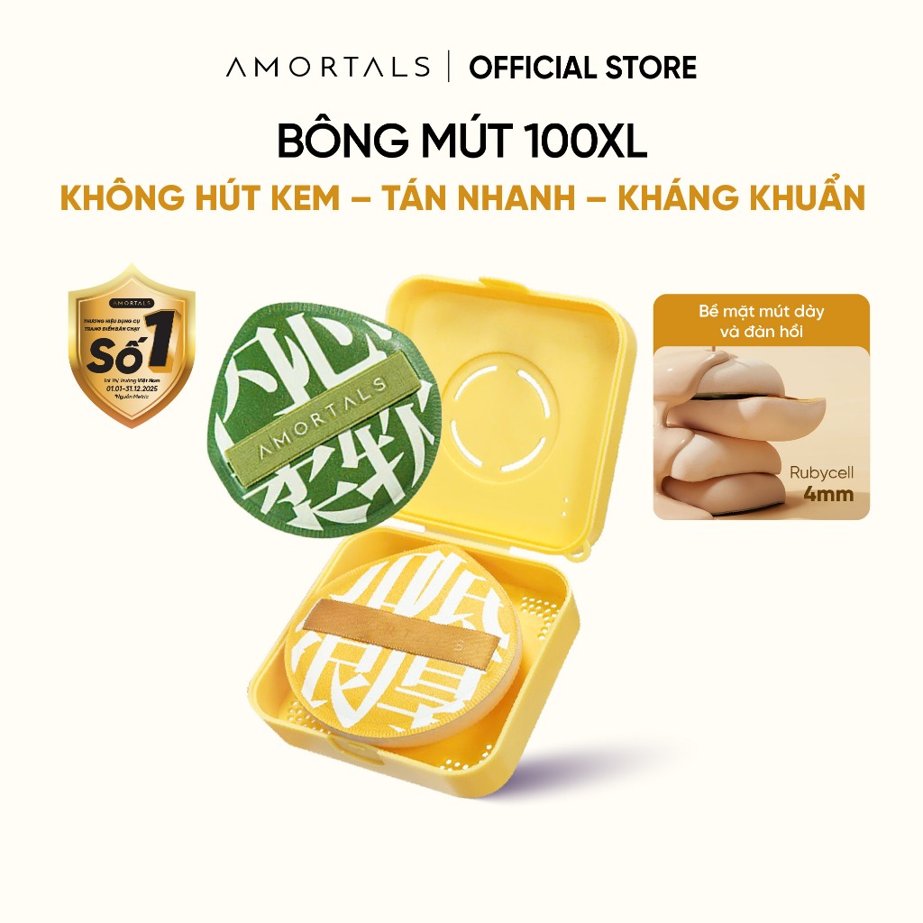 Bông Mút Trang Điểm 100 Amortals, Dày 4MM Đàn Hồi Cao, Tăng Khả Năng Che Phủ, Giúp Lớp Nền Mịn Mướt, Kèm Hộp Bảo Quản