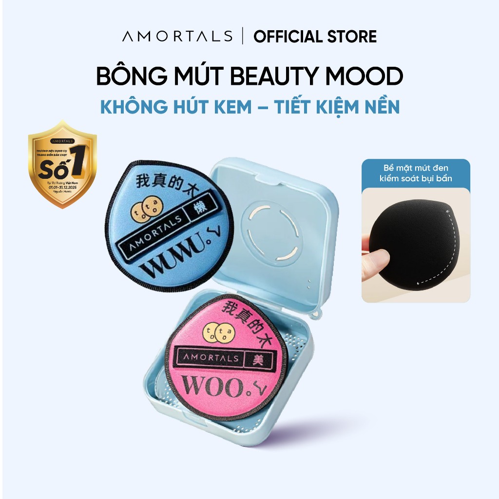 Bông Mút Trang Điểm Đen Cao Cấp Amortals, Hạn Chế Hút Nền, Mút To Và Dày, Độ Đàn Hồi Cao Giúp Lớp Nền Mịn Mướt