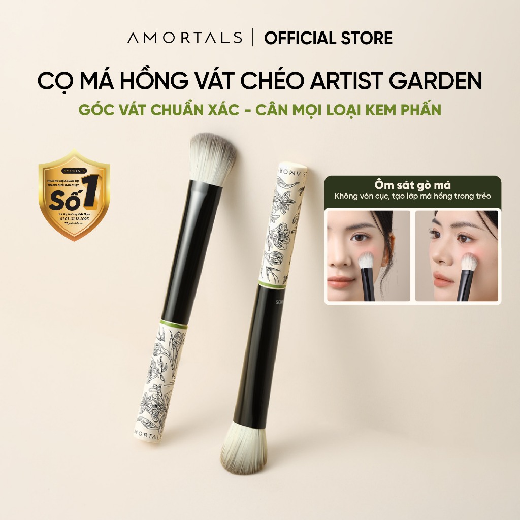Cọ Má Hồng AMORTALS Artist Garden – Cọ Tán Má Hồng Đầu Vát Xéo, Lông Mềm Mịn, Dùng Cho Má Hồng Phấn & Kem, Blend Tự Nhiê