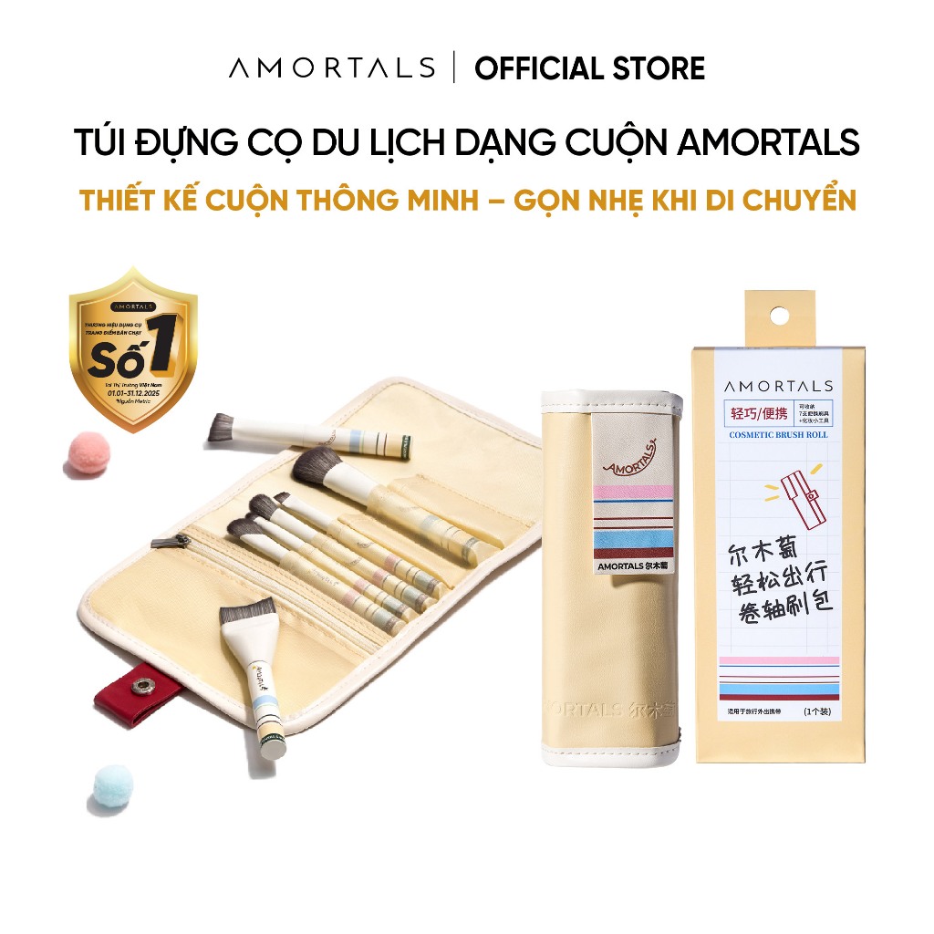Túi Đựng Cọ Du Lịch Mini Dạng Cuộn Amortals - Nhỏ gọn tiện lợi, dễ dàng mang theo.