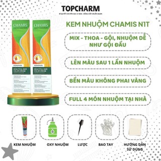 [QUÀ TẶNG] Kem nhuộm tóc thời trang nâu lạnh nâu đen trà sữa CHAMIS 61 màu chuẩn Salon không tẩy tóc kèm oxy