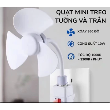 Quạt Mini Treo Tường Trần Nhà Xoay 360 Độ -Quạt Làm Mát 3 Cánh Công Suất 10W Treo Tường Nhà Bếp Phòng Tắm Quạt Cắm Điện