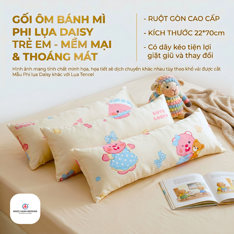 Gối ôm trẻ em đi học Phi lụa Daisy, mềm mại, thoáng mát, nhẹ nhàng - Ngọc Hạnh Bedding