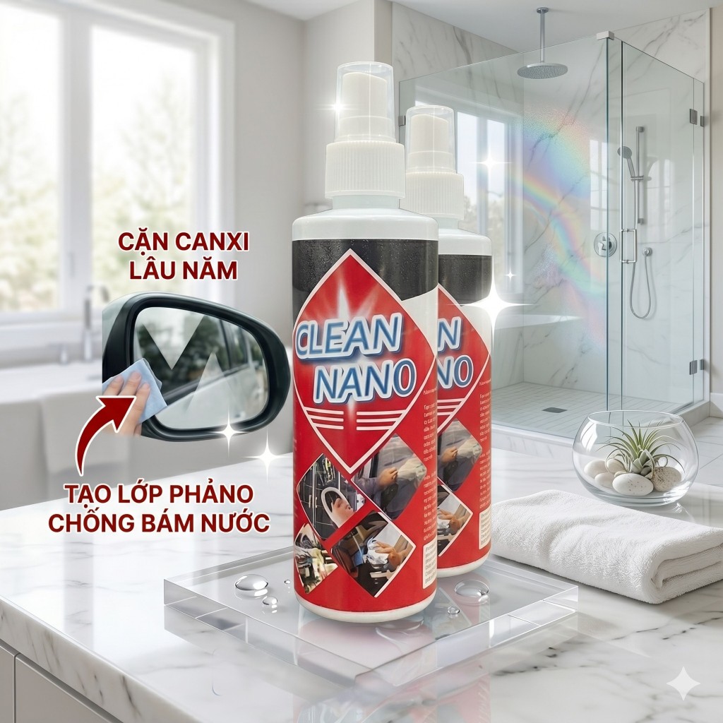 Clean Nano Xịt Tẩy Ố Kính 250ml - Tẩy Cặn Canxi Vết Ố Kính Vết Mưa Axit Chống Bám Nước Cho Kính Ô Tô