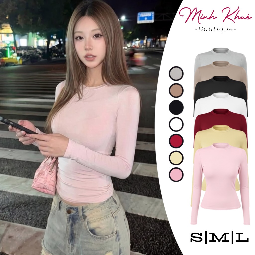 [Mở Bán] Áo Thun Tay Dài Cổ Tròn Dáng Dài Basic Thun Borip Lụa DD116 Ôm Body, Mềm Mịn, Co Giãn Minh Khuê Boutique
