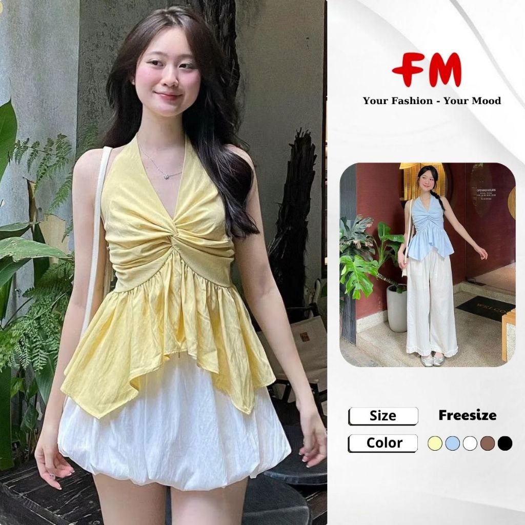 Áo Kiểu Nữ 2 Dây Cổ Yếm Xoắn Ngực FMSTYLE Peplum Nữ Tính Hot Trend 26060025