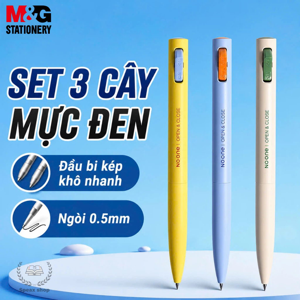 Bút Gel Công Tắc M&G 0.5mm – Bút Bấm ON/OFF, Mực Xanh Khô Nhanh, Thân Bút Nặng, Cầm Như Bút Máy