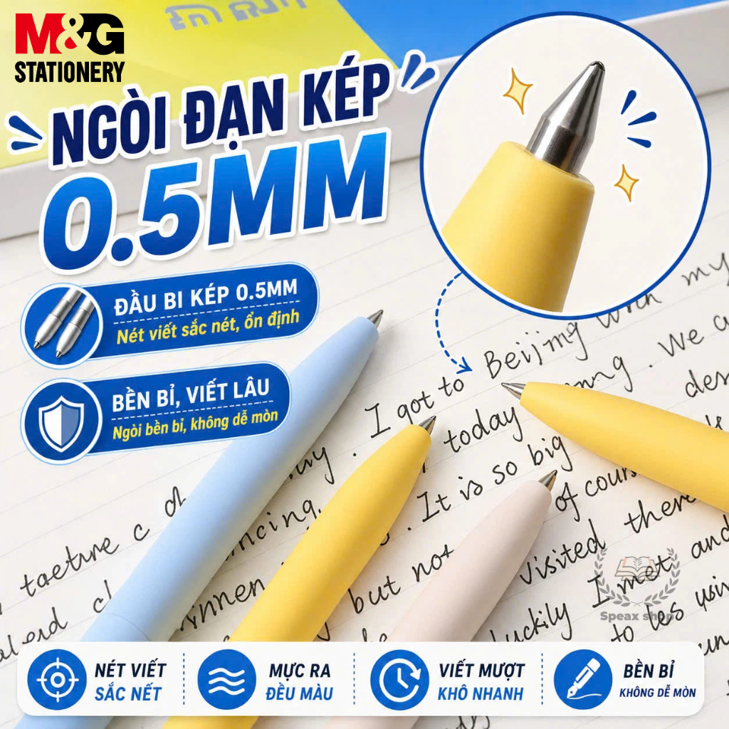 Bút Gel Công Tắc M&G 0.5mm – Bút Bấm ON/OFF, Mực Xanh Khô Nhanh, Thân Bút Nặng, Cầm Như Bút Máy