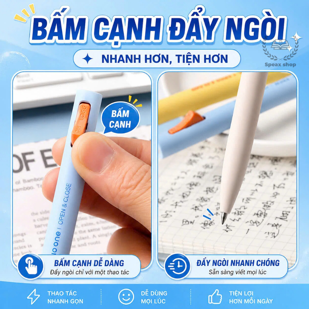 Bút Gel Công Tắc M&G 0.5mm – Bút Bấm ON/OFF, Mực Xanh Khô Nhanh, Thân Bút Nặng, Cầm Như Bút Máy