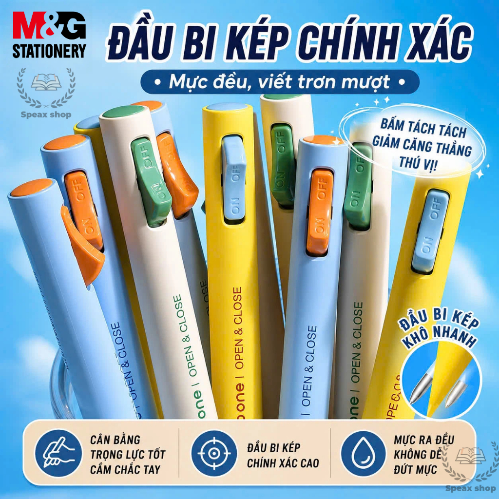 Bút Gel Công Tắc M&G 0.5mm – Bút Bấm ON/OFF, Mực Xanh Khô Nhanh, Thân Bút Nặng, Cầm Như Bút Máy