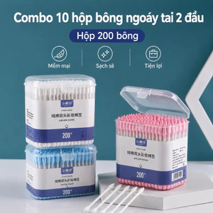Combo 10 Hộp / 2000 Chiếc Tăm Bông Ngoáy Tai 2 Đầu – Hộp Nhiều Màu & Hộp Thân Gỗ Cao Cấp
