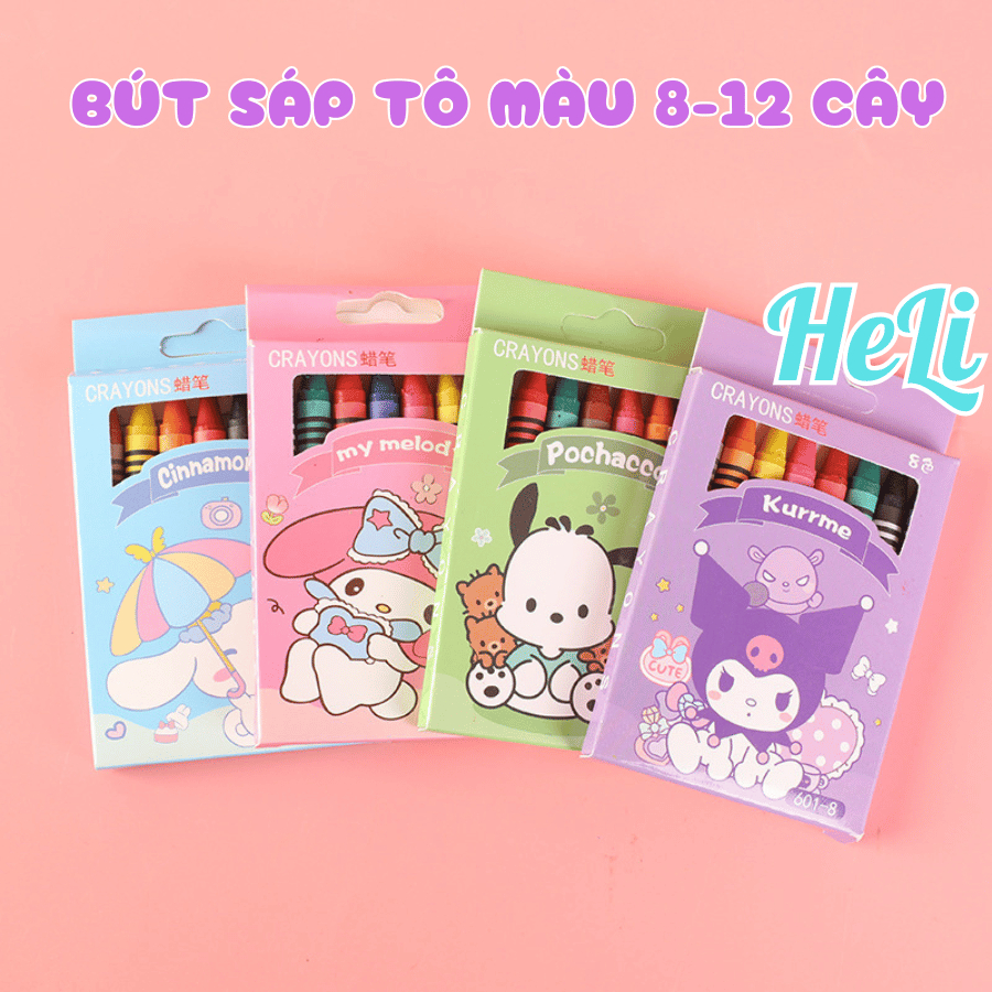 HC0022 COMBO 5/10 HỘP 8-12 BÚT MÀU SÁP, BÚT SÁP TÔ MÀU CHO HỌC SINH CHỦ ĐỀ CON VẬT DỄ THƯƠNG
