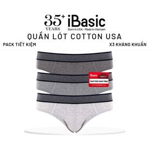 Combo pack 3 quần lót nam iBasic brief cotton USA kháng khuẩn PANM123-PA3