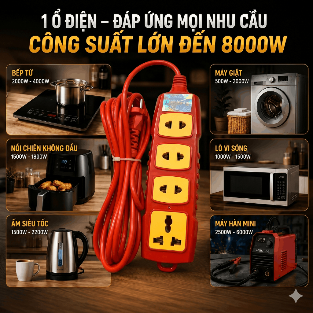 [ COMBO SIÊU SALE ] DÂY ĐIỆN NỐI CHỊU TẢI KÈM Ổ ĐIỆN CHỊU TẢI 8000W