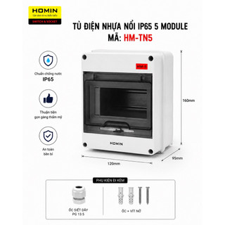 Tủ điện nhựa lắp nổi chống nước IP65 HOMIN có VAT, hộp tủ điện nhựa ABS chống nước 2,3, 5, 8, 12,18,24