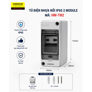 Tủ điện nhựa lắp nổi chống nước IP65 HOMIN có VAT, hộp tủ điện nhựa ABS chống nước 2,3, 5, 8, 12,18,24