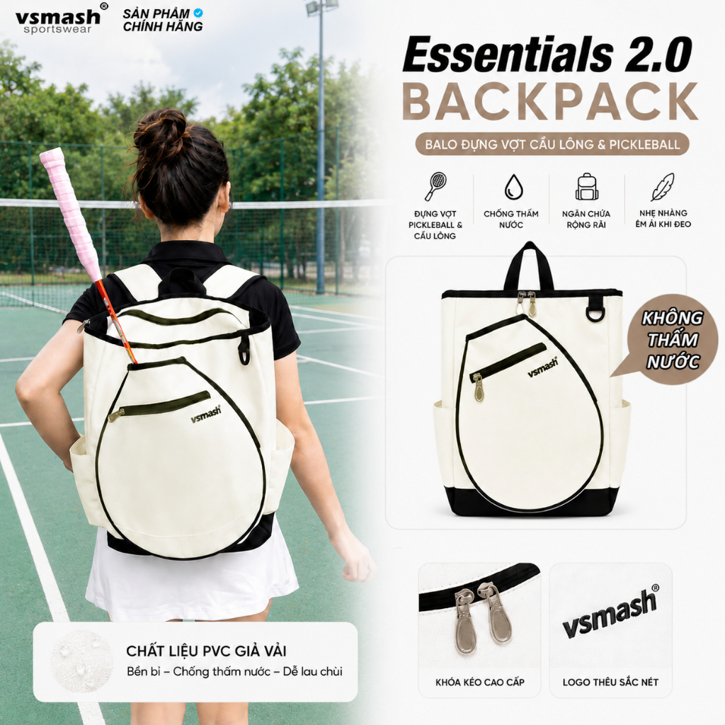 Balo đựng vợt Pickleball Cầu lông ARC Vsmash Sportswear, Chất liệu PU 800D Cao Cấp Chống Nhăn Chống Thấm Dễ Lau Chùi