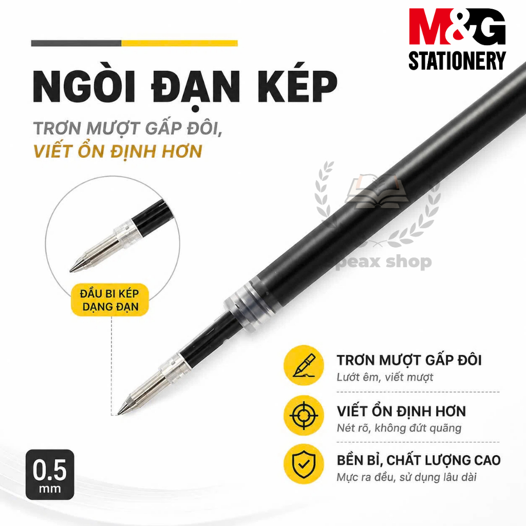 Bộ 2 Chiếc Ruột Bút Gel Bấm M&G G5 0.5mm – Ruột Bút Bi Gel Thay Thế Cho Bút Bấm, Đầu Đạn,