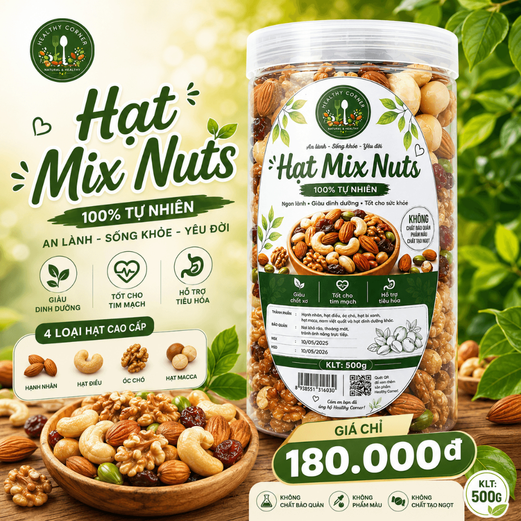 Hạt Dinh Dưỡng Mix Nuts 500g - Hạnh Nhân, Óc Chó, Macca, Hạt Điều Ăn Kiêng Eat Clean