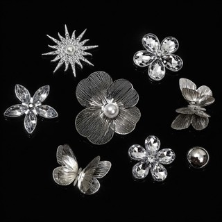 [CHARM CAO CẤP] Set Charm Hoa Bạc Đính Đá Pha Lê Bướm Kim Loại Cao Cấp Phong Cách Sang Trọng Luxury Crystal Collection