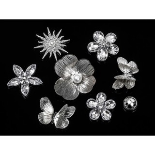 [CHARM CAO CẤP] Set Charm Hoa Bạc Đính Đá Pha Lê Bướm Kim Loại Cao Cấp Phong Cách Sang Trọng Luxury Crystal Collection