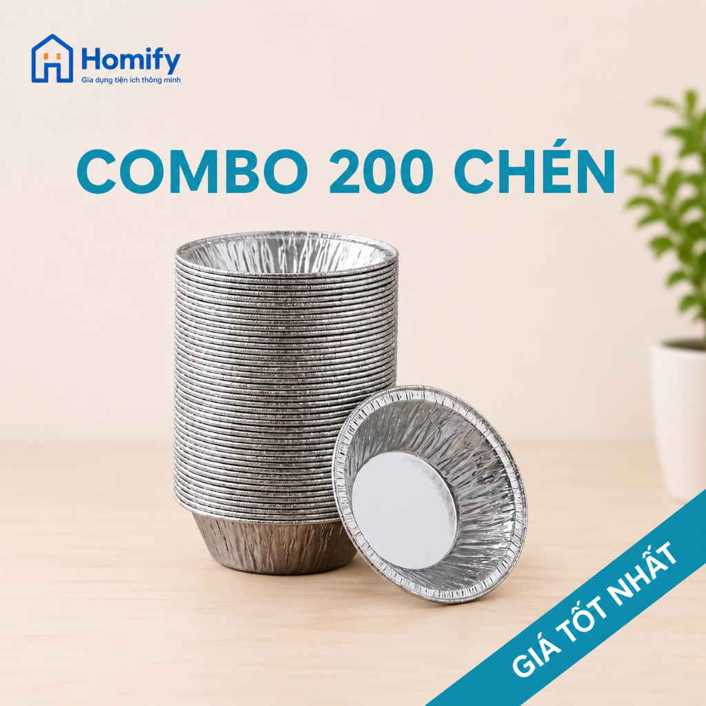 Combo 50/100/200 Chén Giấy Bạc Nhôm Homify - Khuôn Nướng Bánh, Hấp Bánh Bao, Đựng Thực Phẩm