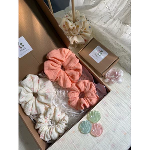 Scrunchies Set Cột Tóc Vải Xô Muslin hoa hồng và cam trơn xinh xắn dễ thương🌸🌷✨🫶🏻